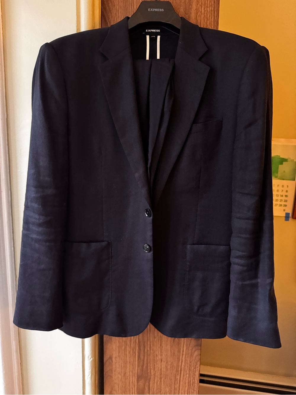 Express Men's Dark Navy 40R 32x30 Slim Suit in Linen Blend